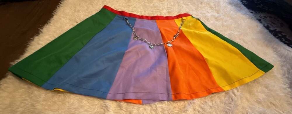 Delia’s Rainbow Striped Mini Skirt with Chain Detail